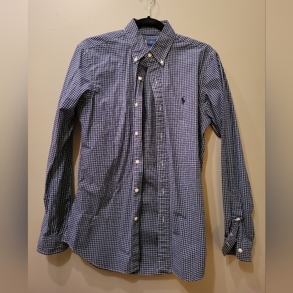 Men's Ralph Lauren navy white checked dress shirt